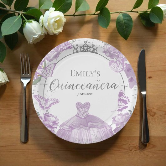 Assiettes En Carton Plaques en papier Quinceanera Robe lavande florale