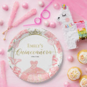 Assiettes En Carton Plaques en papier Quinceanera Robe rose Robe Flora (Fête)