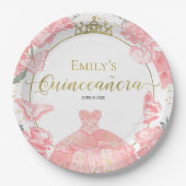 Assiettes En Carton Plaques en papier Quinceanera Robe rose Robe Flora (Devant)