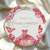 Assiettes En Carton Plaques en papier Quinceanera Robe rouge Robe flor