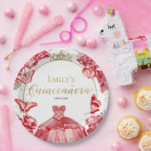 Assiettes En Carton Plaques en papier Quinceanera Robe rouge Robe flor (Fête)