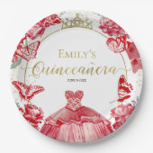 Assiettes En Carton Plaques en papier Quinceanera Robe rouge Robe flor (Devant)
