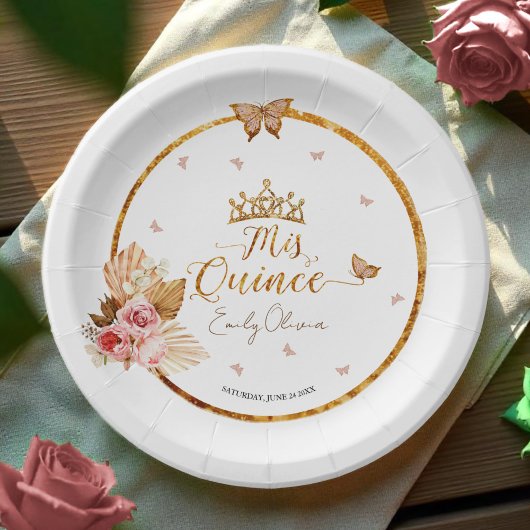 Assiettes En Carton Plaques en papier Quinceanera rose floral