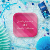 Assiettes En Carton Plaques en papier rayé rose, 90e fête d'anniversai (Fête)