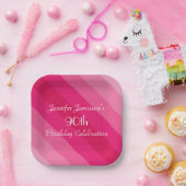 Assiettes En Carton Plaques en papier rayé rose, 90e fête d'anniversai (Fête)