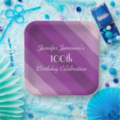 Assiettes En Carton Plaques en papier rayé violet, 100e fête d'anniver (Fête)