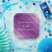 Assiettes En Carton Plaques en papier rayé violet, 65e anniversaire (Fête)