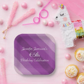 Assiettes En Carton Plaques en papier rayé violet, 65e anniversaire (Fête)