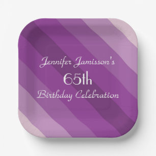 Assiettes En Carton Plaques en papier rayé violet, 65e anniversaire
