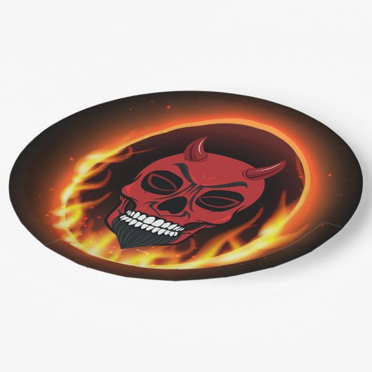 Assiettes En Carton Plaques en papier Red Devil Skull Skeleton (Angle)