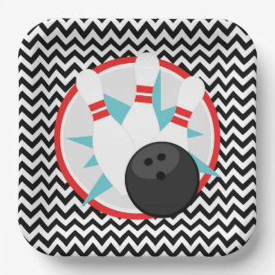 Assiettes En Carton Plaques en papier Retro Chevron Bowling