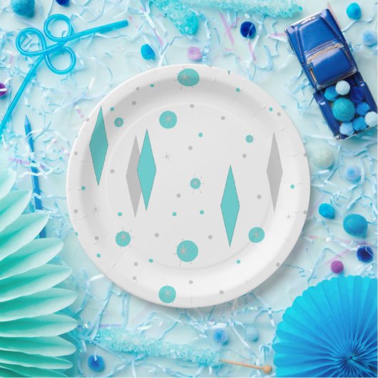 Assiettes En Carton Plaques en papier Retro Turquoise Diamond & Starbu (Fête)