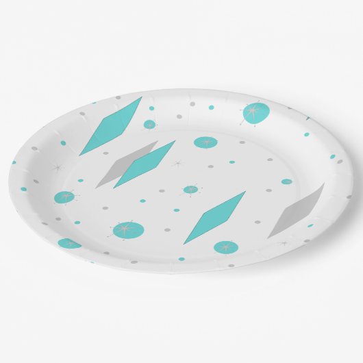 Assiettes En Carton Plaques en papier Retro Turquoise Diamond & Starbu (Angle)