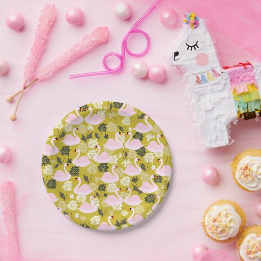 Assiettes En Carton Plaques en papier rose cygne (Fête)