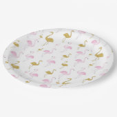 Assiettes En Carton Plaques en papier rose et or Flamant rose tropical (Angle)