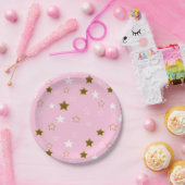 Assiettes En Carton Plaques en papier rose et or Stars (Fête)
