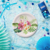 Assiettes En Carton Plaques en papier rose vert tropicale, 7 pouces (Fête)