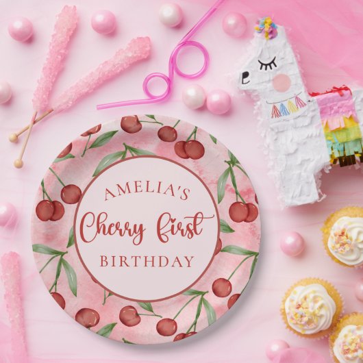 Assiettes En Carton Plaques en papier rouge Cerise d'anniversaire (Fête)