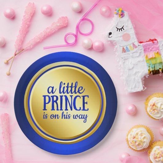 Assiettes En Carton Plaques en papier Royal Blue Gold Prince Baby show (Fête)
