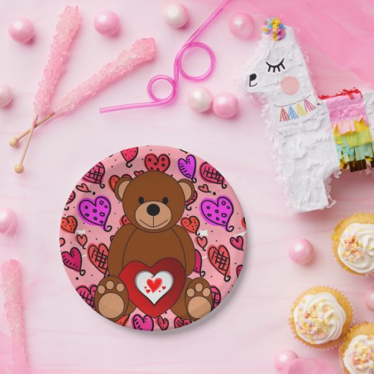 Assiettes En Carton Plaques en papier Saint-Valentin, ours en peluche (Fête)