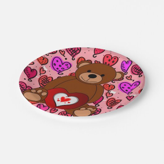 Assiettes En Carton Plaques en papier Saint-Valentin, ours en peluche (Angle)