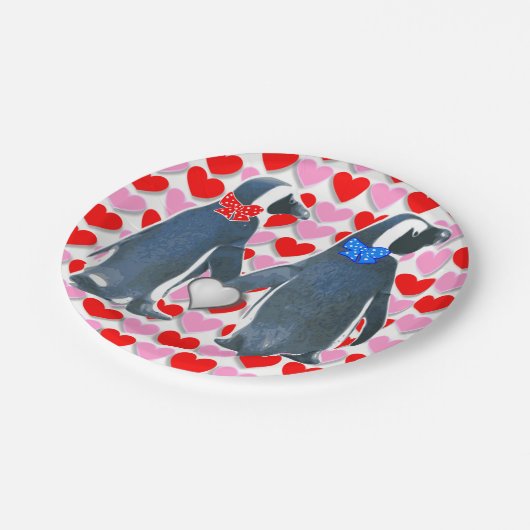 Assiettes En Carton Plaques en papier Saint-Valentin, Penguin (Angle)