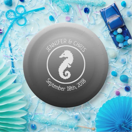 Assiettes En Carton Plaques en papier Seahorse noir et blanc (Fête)