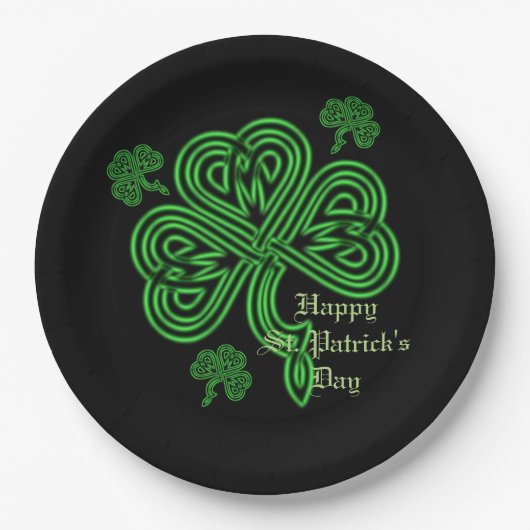 Assiettes En Carton Plaques en papier Shamrock celtique Lucky (Devant)