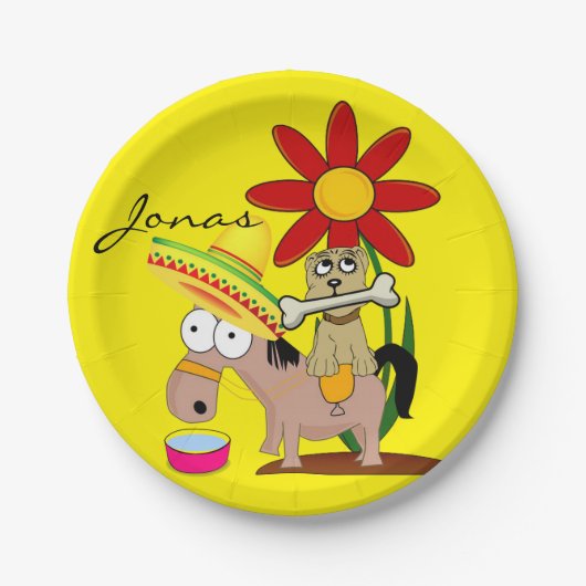 Assiettes En Carton Plaques en papier, singe mexicain Sombrero Dog Jau (Devant)