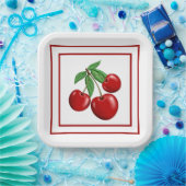 Assiettes En Carton Plaques en papier style rétro Cerises rouges (Fête)