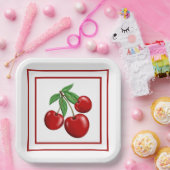 Assiettes En Carton Plaques en papier style rétro Cerises rouges (Fête)
