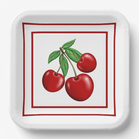 Assiettes En Carton Plaques en papier style rétro Cerises rouges (Recto)