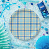 Assiettes En Carton Plaques en papier tartan bleu marine et ciel (Fête)