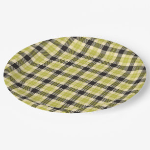 Assiettes En Carton Plaques en papier tartan vert olive et noir