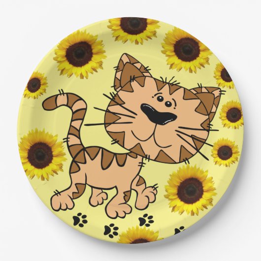 Assiettes En Carton Plaques en papier Tonneau de tournesol Kitten (Devant)