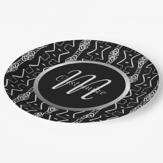 Assiettes En Carton Plaques en papier triangles géométriques noir et b (Angle)