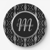 Assiettes En Carton Plaques en papier triangles géométriques noir et b (Devant)