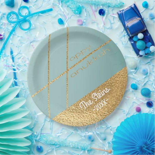 Assiettes En Carton Plaques en papier Turquoise et Or Hanoukka (Fête)