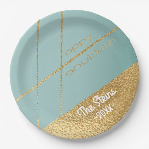 Assiettes En Carton Plaques en papier Turquoise et Or Hanoukka