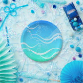 Assiettes En Carton Plaques en papier Turquoise Sea White Swils (Fête)