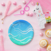 Assiettes En Carton Plaques en papier Turquoise Sea White Swils (Fête)