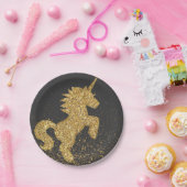 Assiettes En Carton Plaques en papier Unicorne or et noir (Fête)