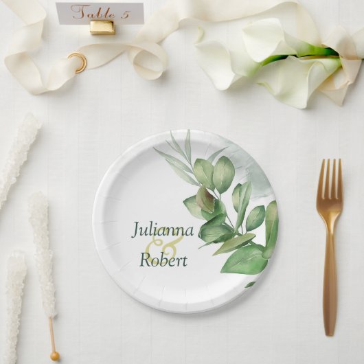Assiettes En Carton Plaques en papier vert Eucalyptus (Mariage)
