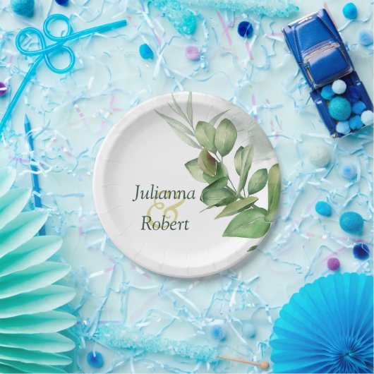 Assiettes En Carton Plaques en papier vert Eucalyptus (Fête)