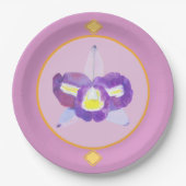 Assiettes En Carton Plaques en papier violet et jaune orchidée (Devant)