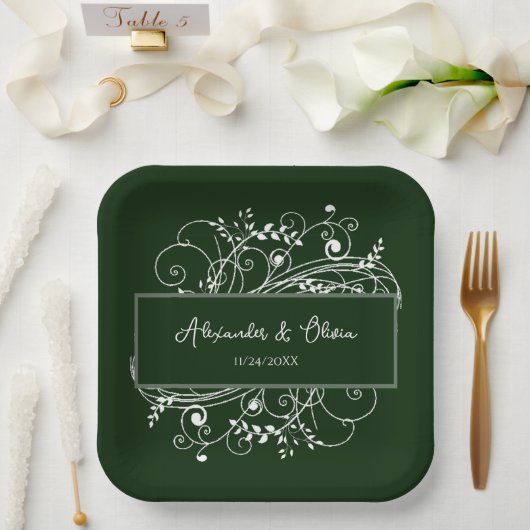Assiettes En Carton Plaques en papier Wedding shower Emerald Green Flo (Mariage)