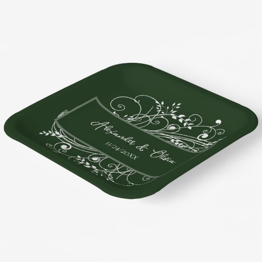 Assiettes En Carton Plaques en papier Wedding shower Emerald Green Flo (Angulaire)