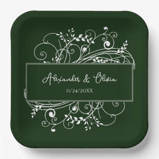 Assiettes En Carton Plaques en papier Wedding shower Emerald Green Flo (Recto)