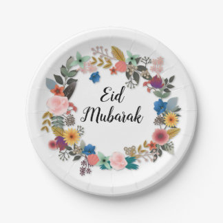 ASSIETTES EN CARTON PLAQUES FLEURIES D'EID MUBARAK