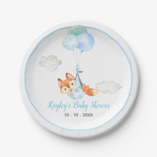 Assiettes En Carton Plaques Fox - Baby shower garçon avec ballons (Devant)